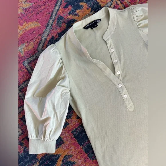 Veronica Beard Pale Green Puff Sleeve Henley Top - Picture 11 of 16